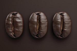 Three Roasted Coffee Beans Arranged in a Row photo