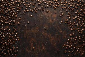 Roasted Coffee Beans Bordering Dark Brown Surface photo