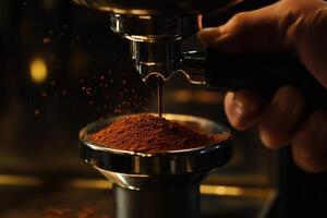 Espresso Machine Brewing Rich Dark Coffee Grounds photo