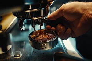 Espresso Machine Brewing Fresh Dark Coffee Beans photo