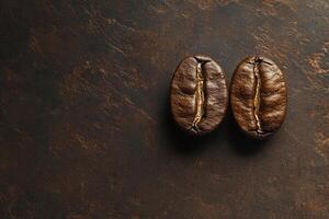 Two Roasted Coffee Beans On Dark Background photo