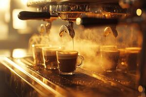 Coffee machine pouring coffee into cups photo