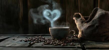Steaming Coffee Cup Heart Shaped Steam Aroma photo