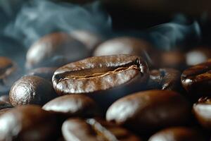 Aromatic Roasted Coffee Beans Steaming Gently photo
