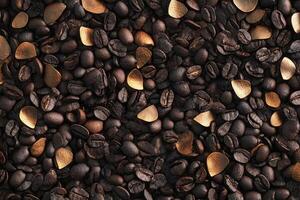 Dark Roasted Coffee Beans With Gold Accents photo
