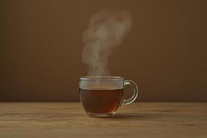 A Glass of Steaming Hot Tea on Wood photo