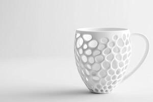 White Ceramic Mug With Intricate Perforated Design photo