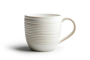 White Ceramic Mug with Horizontal Lines Design photo