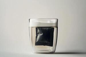 A Black Tea Bag Submerged In A Glass Of Water photo