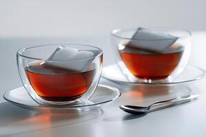 Two Cups of Tea with Sugar Packets photo