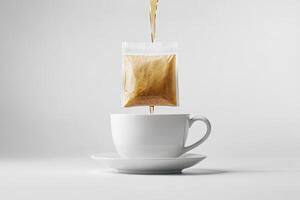 Tea bag and cup brewing aromatic beverage photo