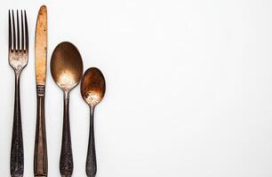 Antique silverware set with fork knife and spoons photo