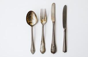 Antique Silverware Set Spoon Fork Knives Arranged photo