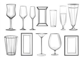 Elegant Glassware Collection Detailed Line Drawings photo