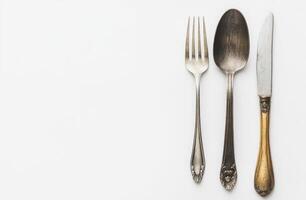 Antique Silverware Set on White Background photo