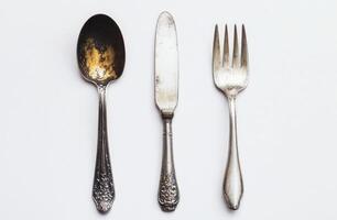 Antique Silver Spoon Fork and Knife Set photo
