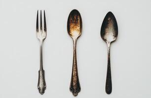Antique Silverware Set Fork Spoons Displayed photo