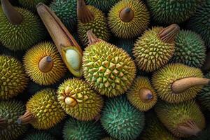 A Collection Of Durian Fruits In Various Stages Of Ripeness photo