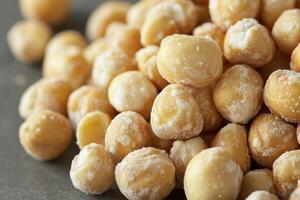 Sugar Coated Macadamia Nuts Close Up Shot photo