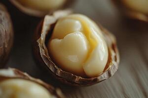 Macadamia Nut Close Up Showing Creamy Interior photo