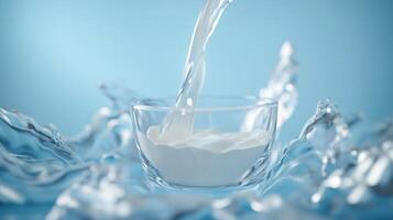 Milk pouring into a glass bowl amidst a water splash photo