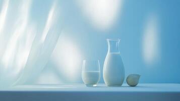 Milk in a Glass and Pitcher with Fruit photo