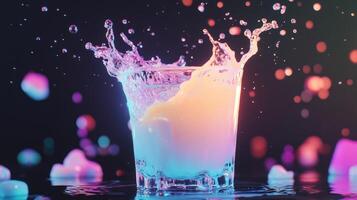 Vibrant Liquid Splashing Into Glass Neon Colors photo