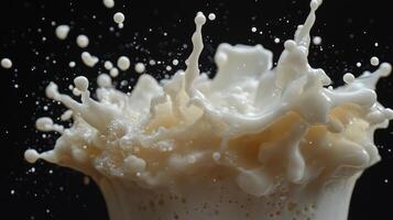 Creamy Liquid Splashing Dynamically Against Black Background photo