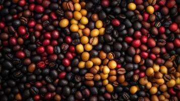 Roasted Coffee Beans In Various Shades Of Brown And Red photo
