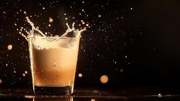 Golden Liquid Splashing in a Glass photo