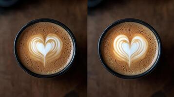 A double image of a heart latte art coffee photo