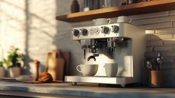 A coffee maker sitting on a counter next to a cup photo