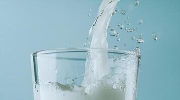 A glass of milk being poured into it photo