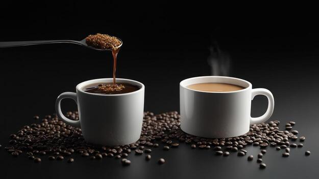 Adding brown sugar to a cup of coffee photo