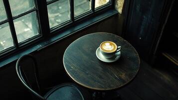 Latte Art Coffee In A Dark Cafe Setting photo