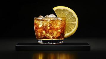 Iced Tea Drink with Lemon in Glass photo