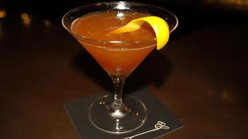 Amber Cocktail Garnishes Lemon Twist In Glass photo