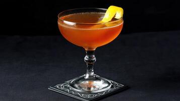 Amber Cocktail in Coupe Glass with Lemon Twist photo