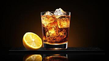 Iced Tea Drink in Glass with Lemon Slice photo
