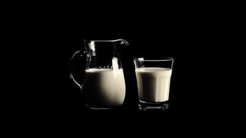 A glass of milk and a pitcher of milk photo