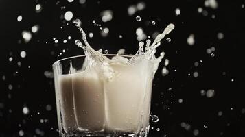 A glass of milk is being splashed with water photo