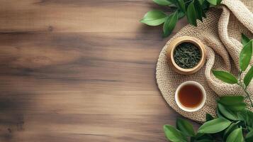 Wooden Tabletop Tea Ceremony Still Life photo