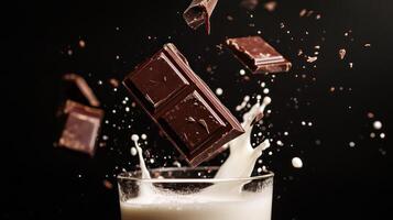 Dark Chocolate Pieces Falling Into Milk photo