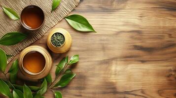 Aromatic Tea Brewing Session with Fresh Green Leaves photo
