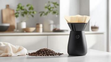 Modern Black Coffee Brewer with Beans and Filter photo