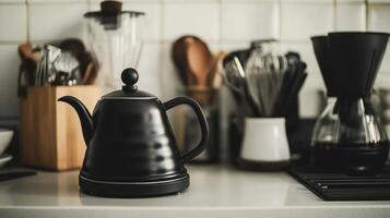 Black Electric Kettle on Kitchen Countertop photo