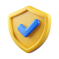 3d render yellow shield with blue checkmark isolated on transparent background png