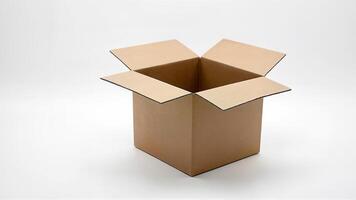 Open cardboard box displayed isolated on a white background for packaging, shipping, or moving purposes. For storage, delivery, or product presentation. photo