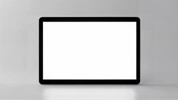 A digital tablet with a blank white screen is isolated on a plain background.Suitable for technology presentations and product mockups. photo