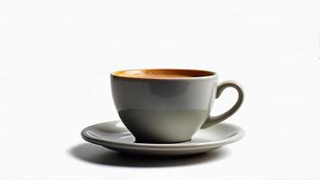 A single aromatic coffee cup sits on a matching saucer, isolated on a white background for product or menu use. The image provides a clear, uncluttered view suitable for commercial, advertising, or branding purposes. photo